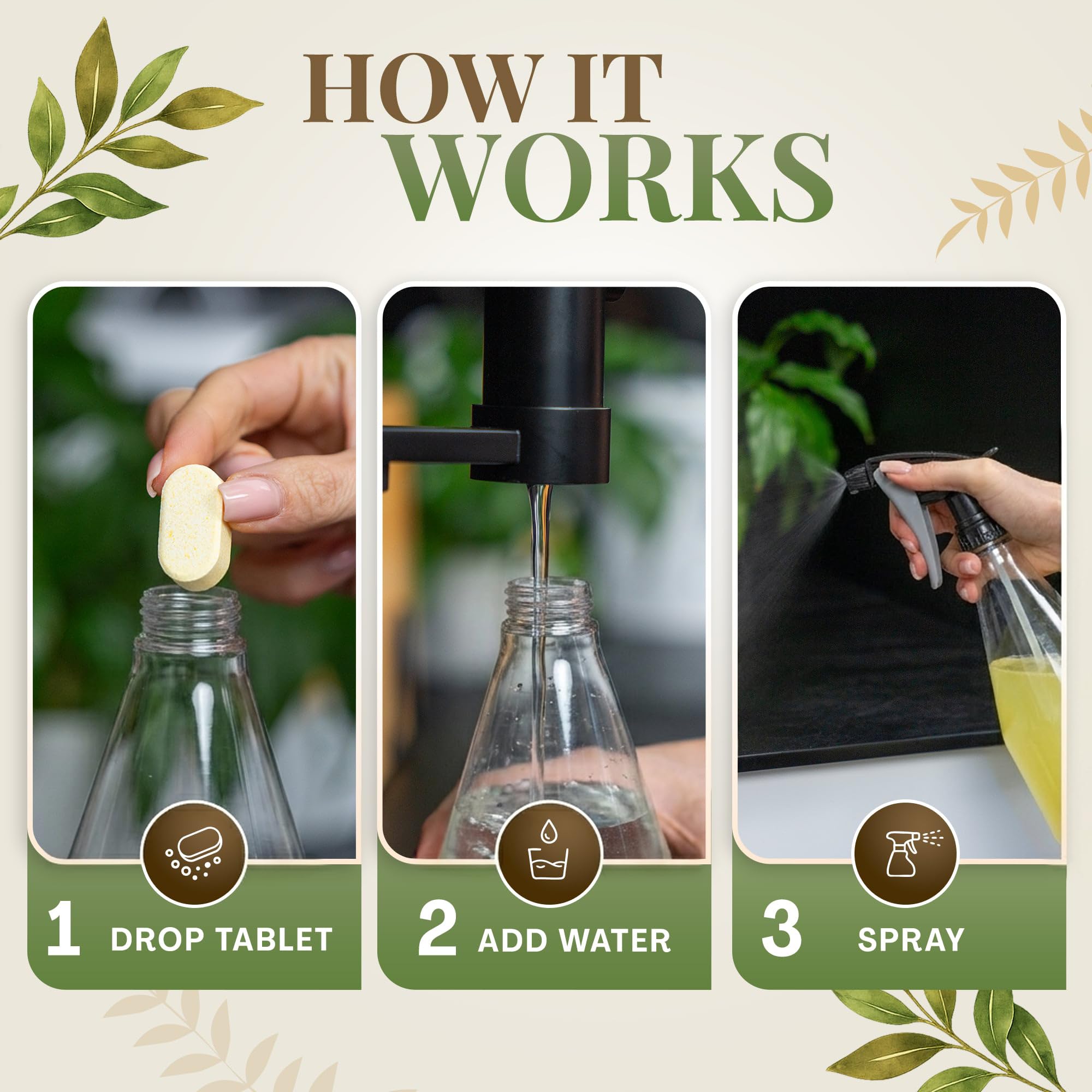 Cleaning Tablets for Spray Bottle Multi Surface Cleaner Refill Pods Eco Friendly Non Toxic Lemon Scent Plant Based (4 Pack)