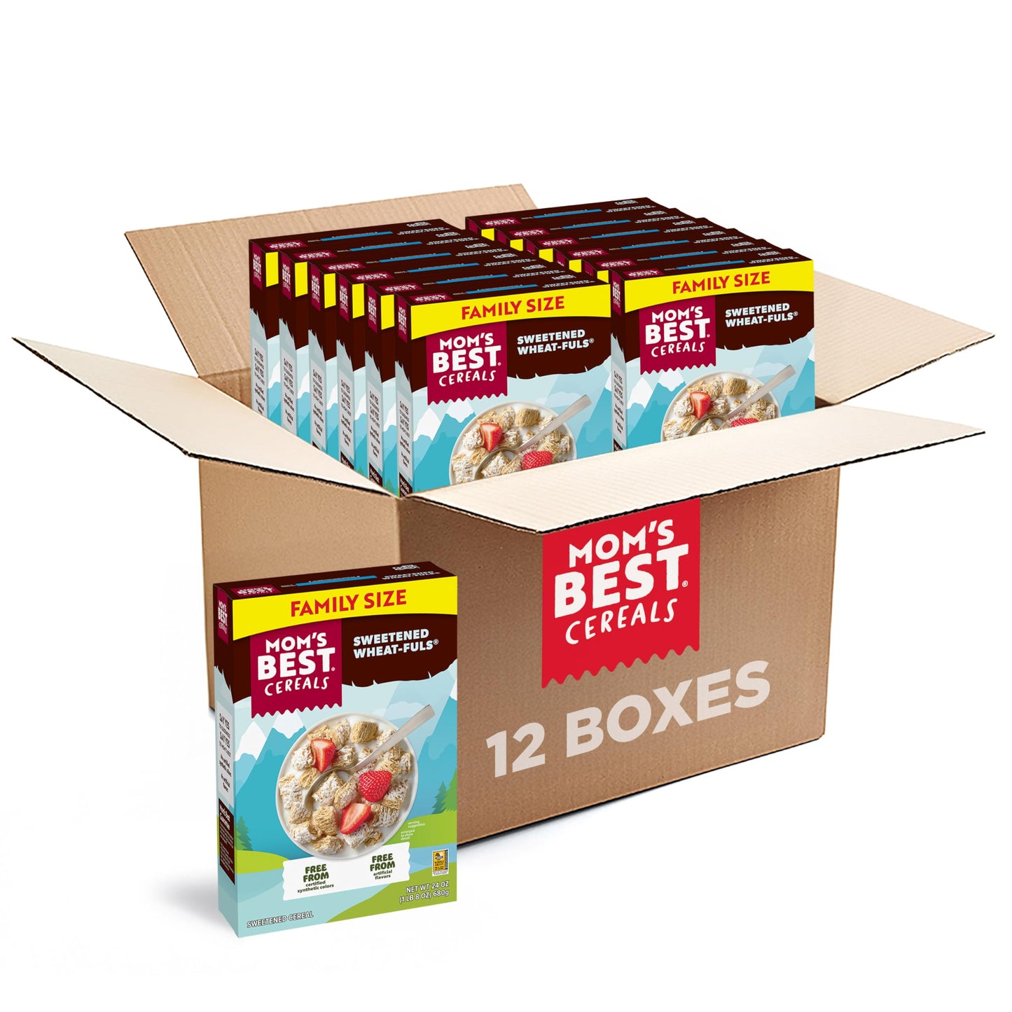 Mom’s Best Sweetened Wheatfuls® - 100% Whole Grain Cereal with No Artificial Flavors, 24 oz Box (Pack of 12)