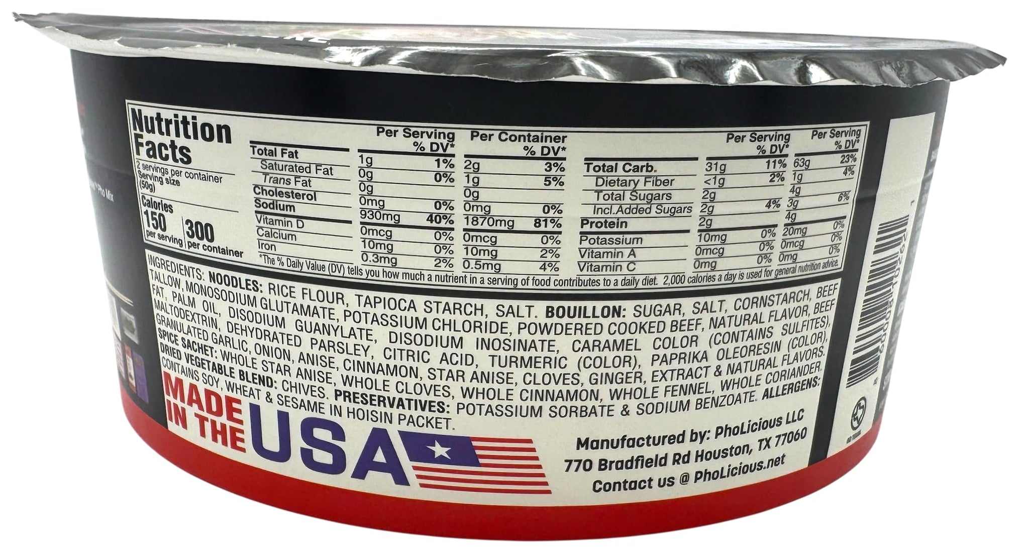 PhoLicious Instant Beef Pho, Authentic Vietnamese Rice Noodle Soup Kit with Spices & Broth Mix, Ramen Noodles Alternative, Quick Microwave Meal - Pho