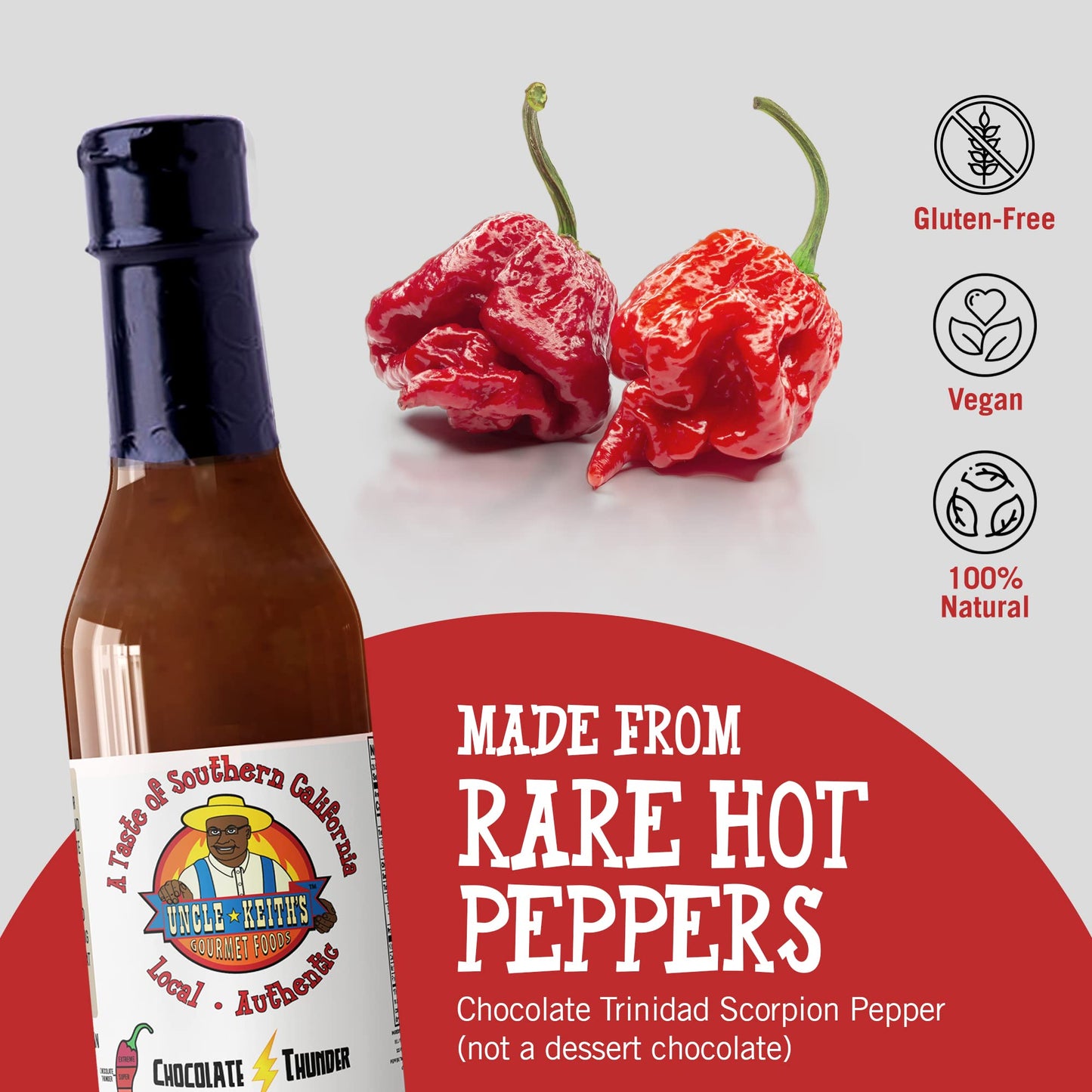 Uncle Keith’s - Chocolate Thunder Gourmet Chili Hot Sauce, Chocolate Trinidad Scorpion Hot Peppers, 1.2 Scoville Units of Super Hot Sauce, Exotic