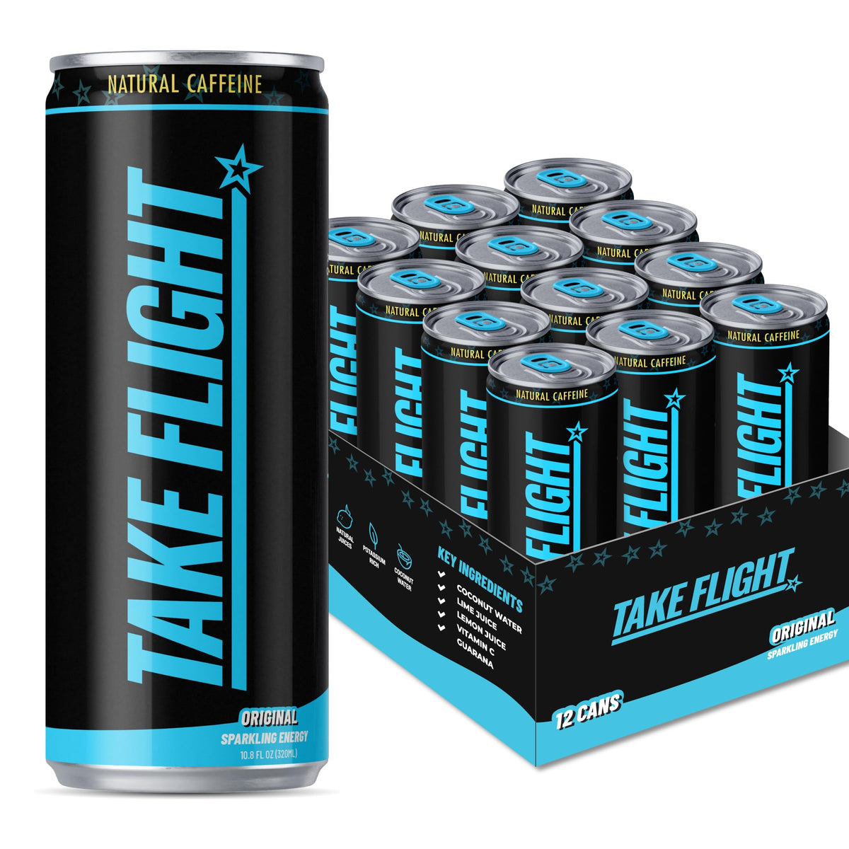 TAKE FLIGHT ENERGY, Natural Juices, Guarana, Focus & Hydration (ORIGINAL 200MG CAFFEINE, 4 Pack)
