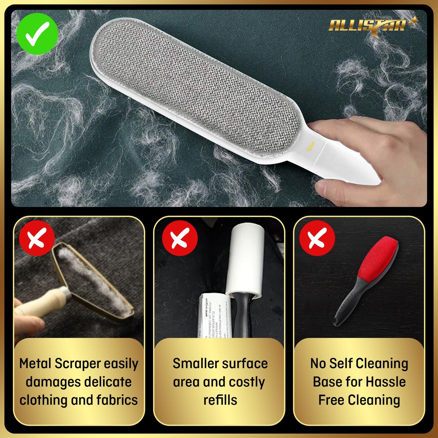 Lint Brush, Pet Hair Remover, Lint Remover for Clothes, Sofa, Carpets, Car Seats. Cat Hair Remover. Dog Hair Remover Laundry. Double-Sided. Reusable