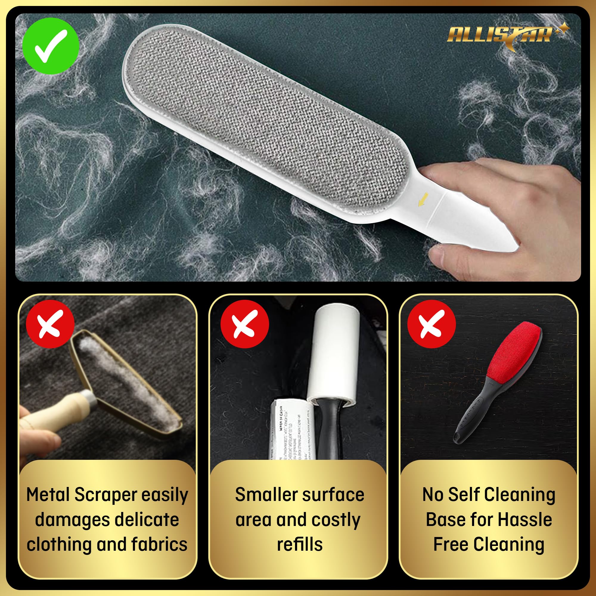 Lint Brush, Pet Hair Remover, Lint Remover for Clothes, Sofa, Carpets, Car Seats. Cat Hair Remover. Dog Hair Remover Laundry. Double-Sided. Reusable