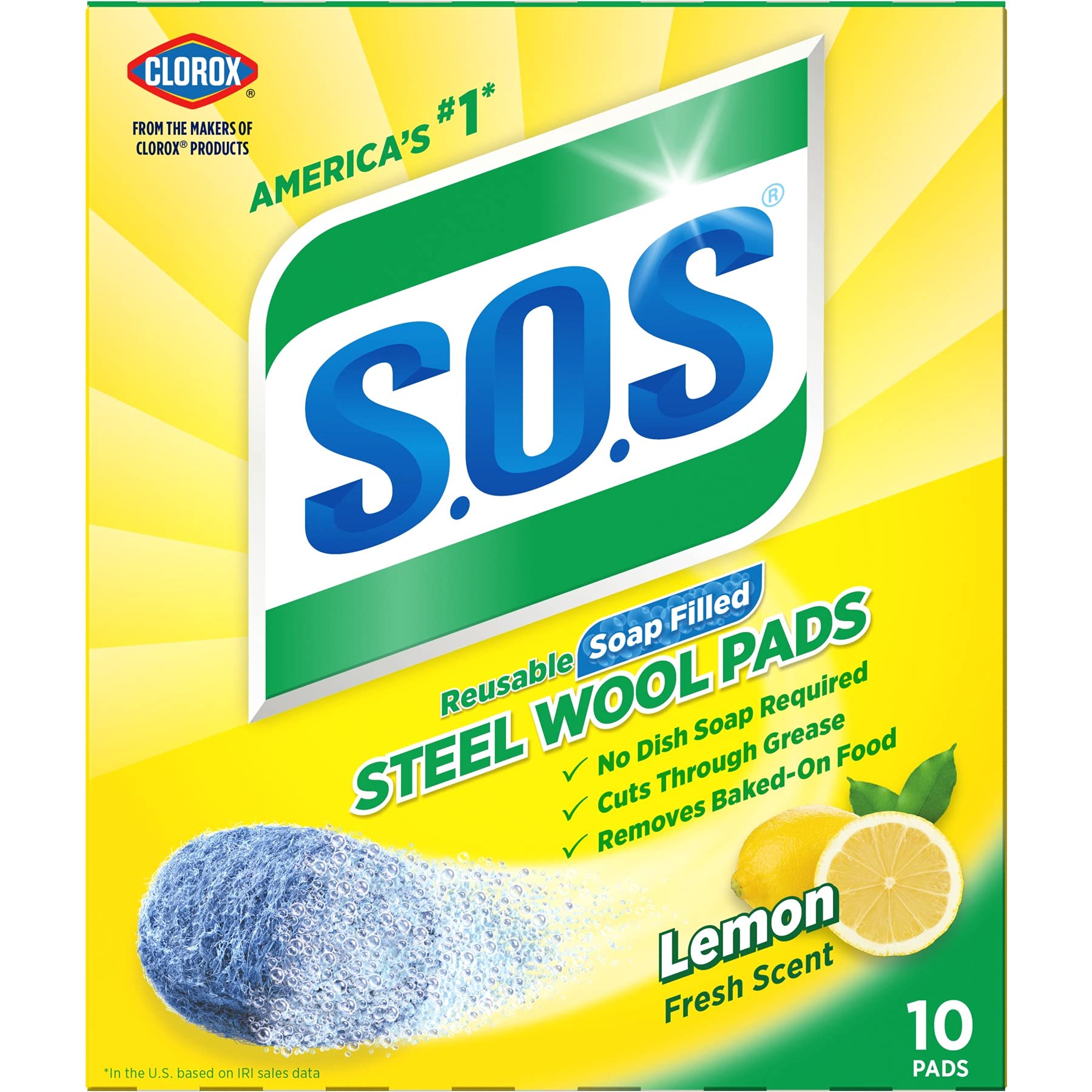 S.O.S Steel Wool Soap Pads, Lemon Fresh, 10 Count