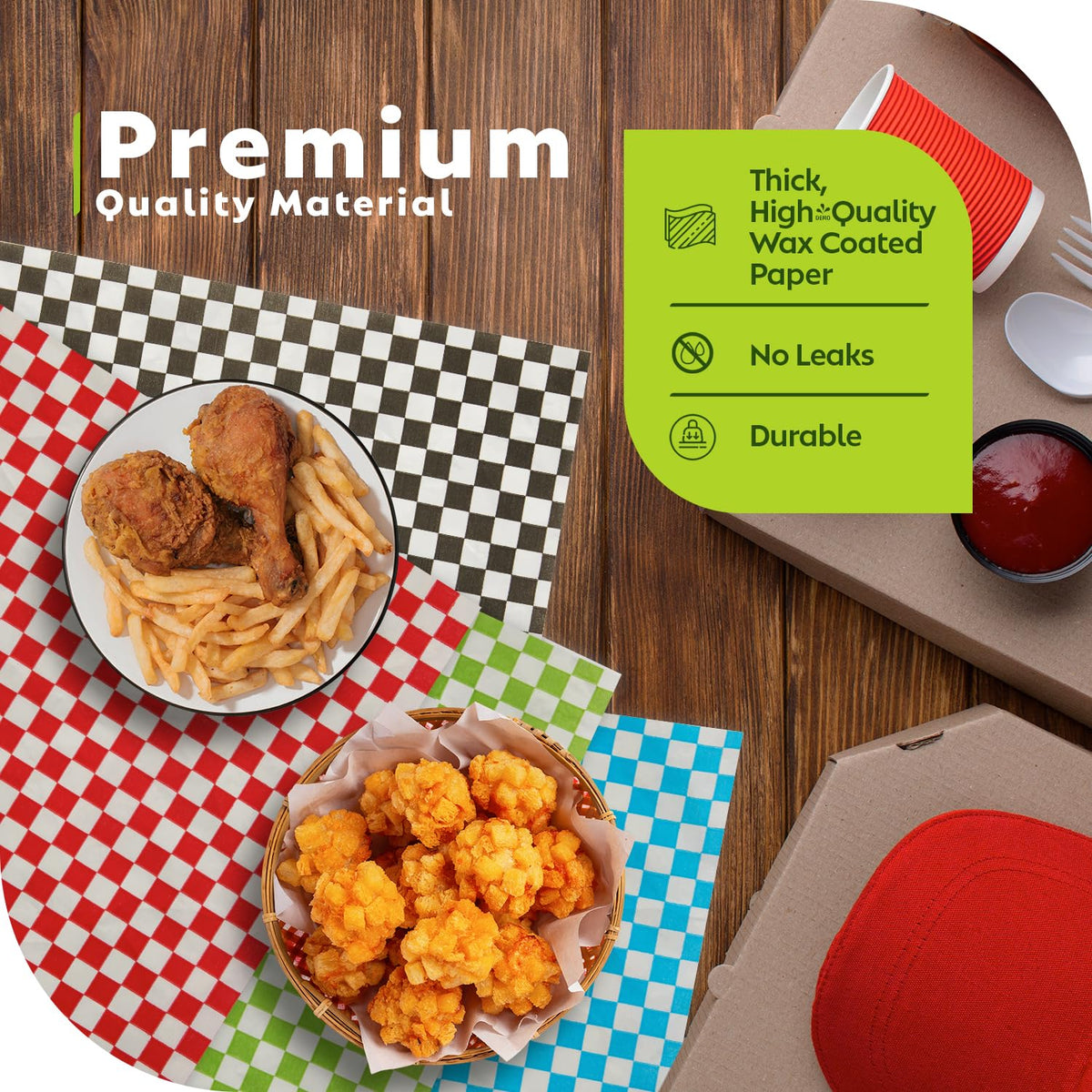 Culiware Deli Paper Sheets, 12x12 inch, 1000pcs - Classic Checkered Wax Sheet, Precut Food Basket Liners, Grease-Resistant Wrapping Paper for Sandwich