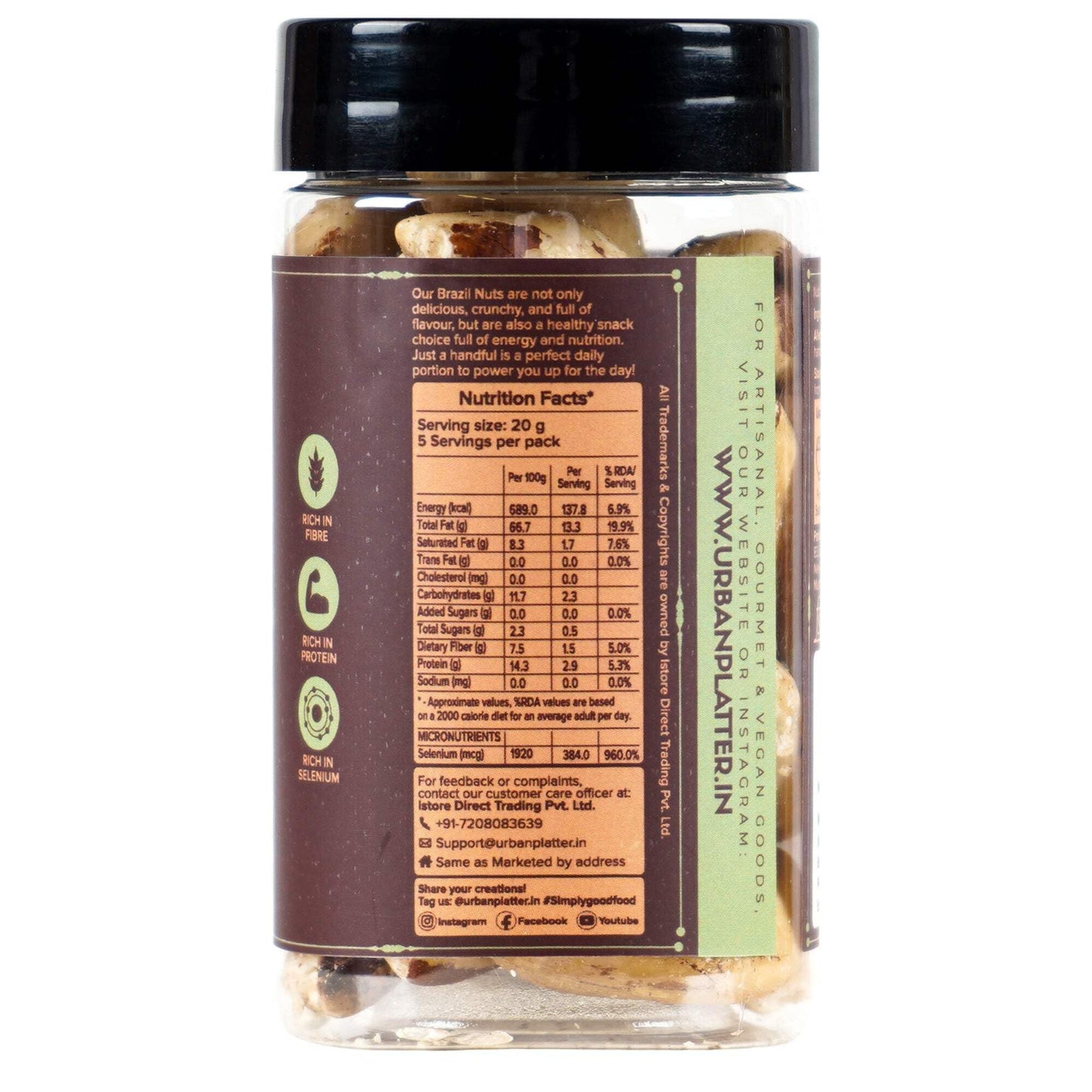 Urban Platter Exotic Raw Brazil Nuts | 3.53 Oz (100g) | Natural, Organic, Fresh, Shelled & Unsalted | Crunchy, Delicious & Healthy Party Snack | Ideal