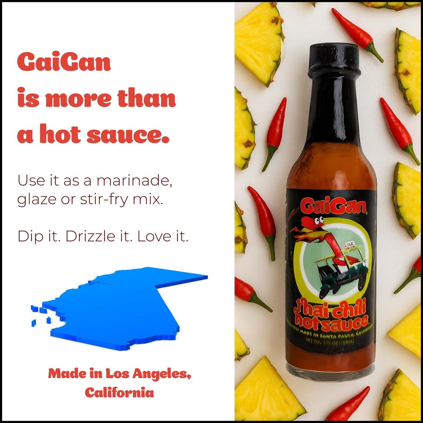 GaiGan - Thai Chili Pineapple Hot Sauce, Low-Calorie, All Natural Vegan Condiments with Low Sodium, Gluten Free & No Preservatives, 150 mL