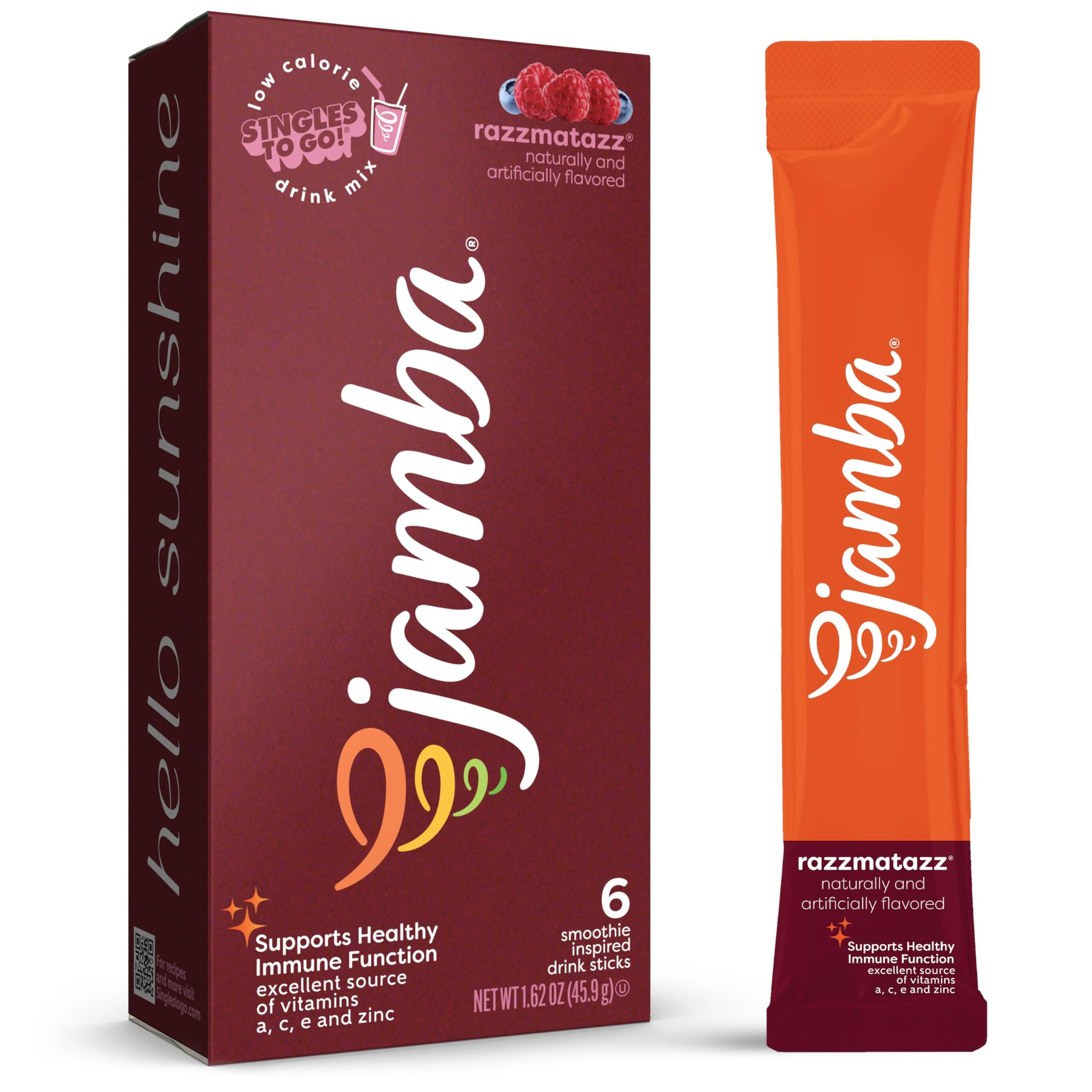 Jamba Singles To Go! razzmatazz smoothie-inspired powdered drink mix packets, 6-Count, aspartame free, just add water