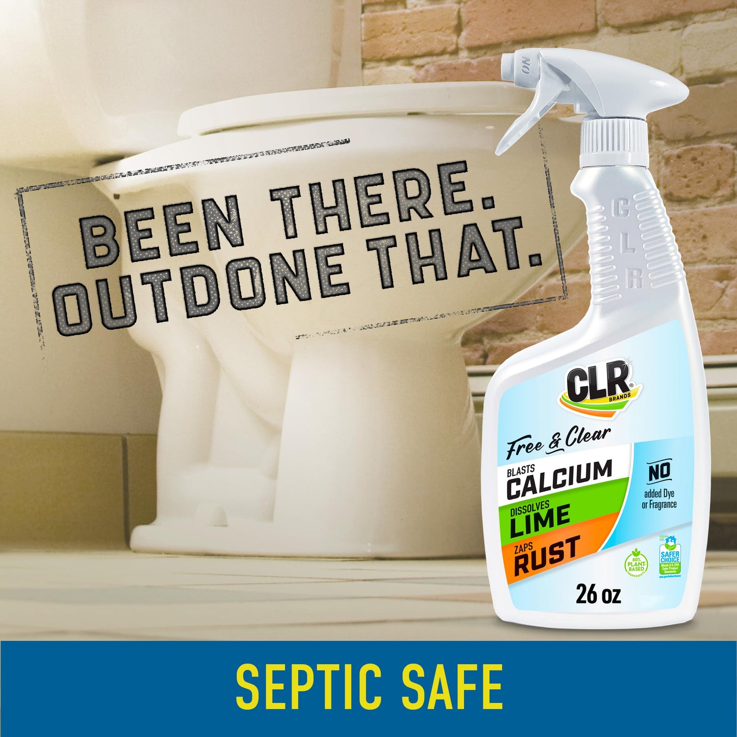 CLR Brands® Calcium, Lime & Rust Remover Free & Clear, No Dyes or Fragrances, Gentle Lime and Bathroom Descaler, Removes Hard Water Stains and Rust