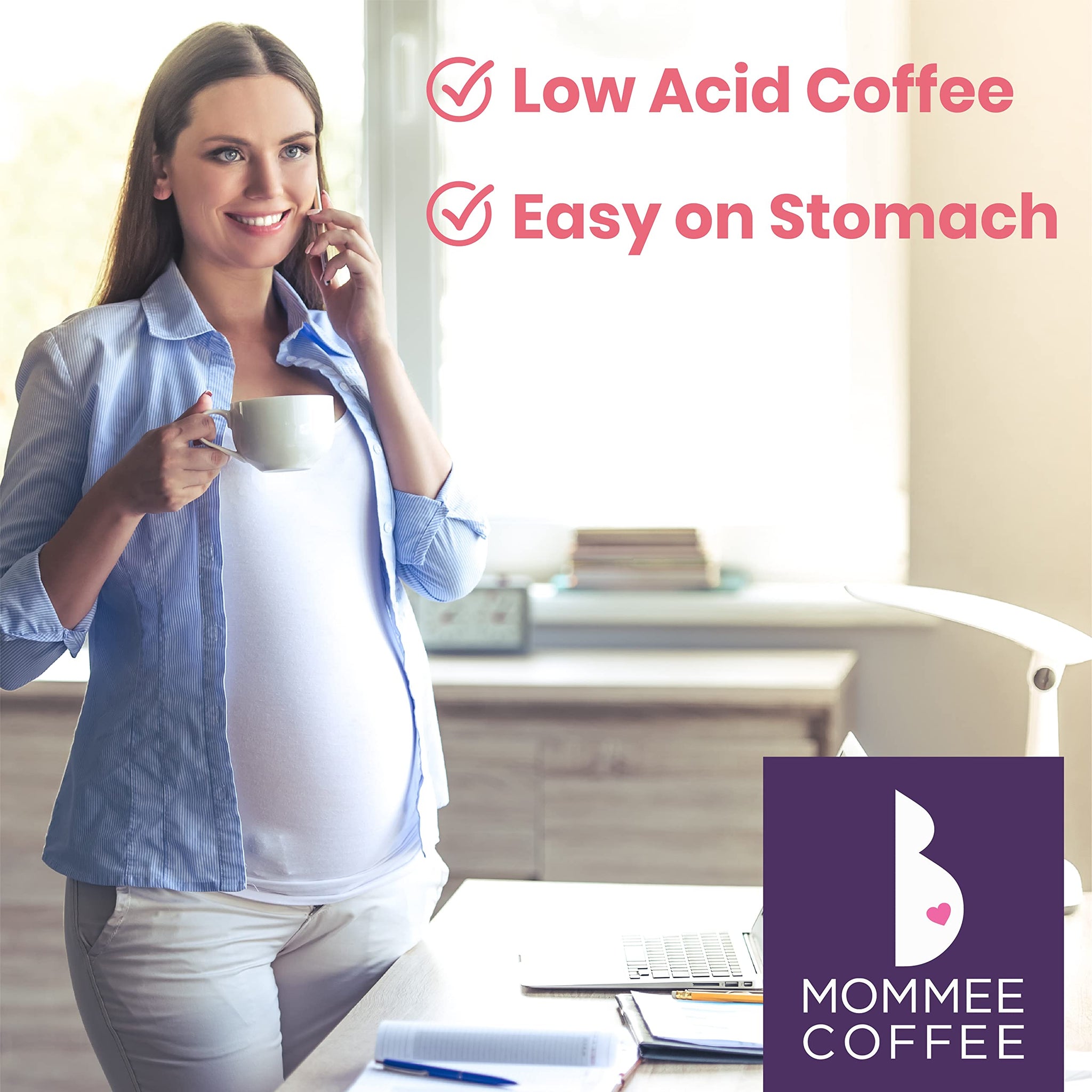 Mommee Coffee Half Caf Low Acid Whole Organic Coffee Beans - 100% Arabica Organic Half Caff Coffee Beans with Smooth Caramel Flavor - Natural Process