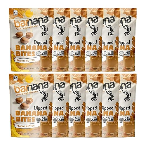Barnana - Organic Chewy Dipped Banana Bites, Peanut Butter, Chewy Banana Snack, Made With Real Fruit, Kosher, USDA Organic, Paleo (3.5 oz, 12-Pack)
