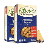 Olivia's Croutons Parmesan Pepper Croutons for Caesar Salad & Soup Topping - Real Parmesan Cheese, Garlic & Virgin Olive Oil - 5 Ounce (Pack of 2)