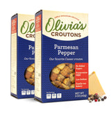 Olivia's Croutons Parmesan Pepper Croutons for Caesar Salad & Soup Topping - Real Parmesan Cheese, Garlic & Virgin Olive Oil - 5 Ounce (Pack of 2)