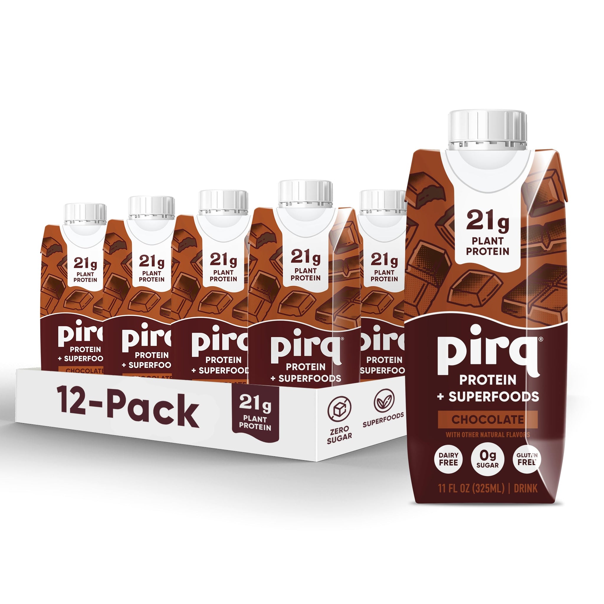 Pirq, 21g Dairy Free Protein Shake, 25 Superfoods, 0g Sugar, Plant-Based Protein Drink, Gluten-Free, Vegan, Kosher, Keto, Low Carb, Low Calorie (12
