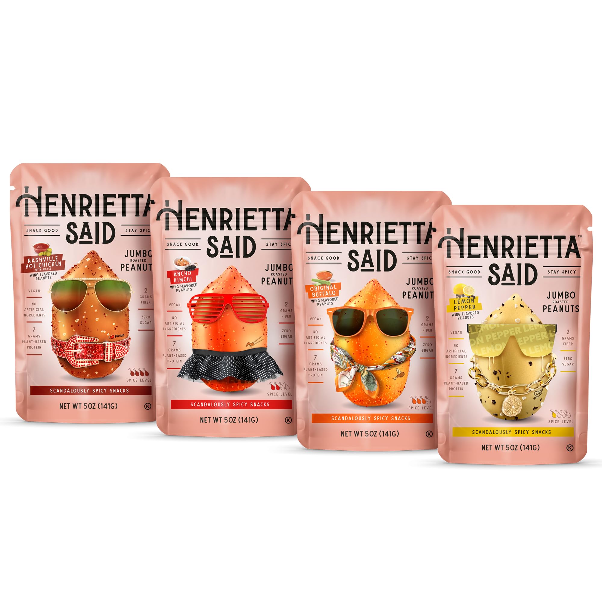 Henrietta Said Wing-Flavored Peanuts - Variety Pack - Truly Good Foods Shelled Snacking Nuts - Bold Flavors - Savory & Spicy - Jumbo Flavored Peanuts
