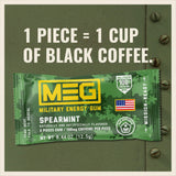 MEG - Military Energy Gum | 100mg of Caffeine Per Piece + Increase Energy + Boost Physical Performance + Multi Flavors of Arctic Mint, Spearmint