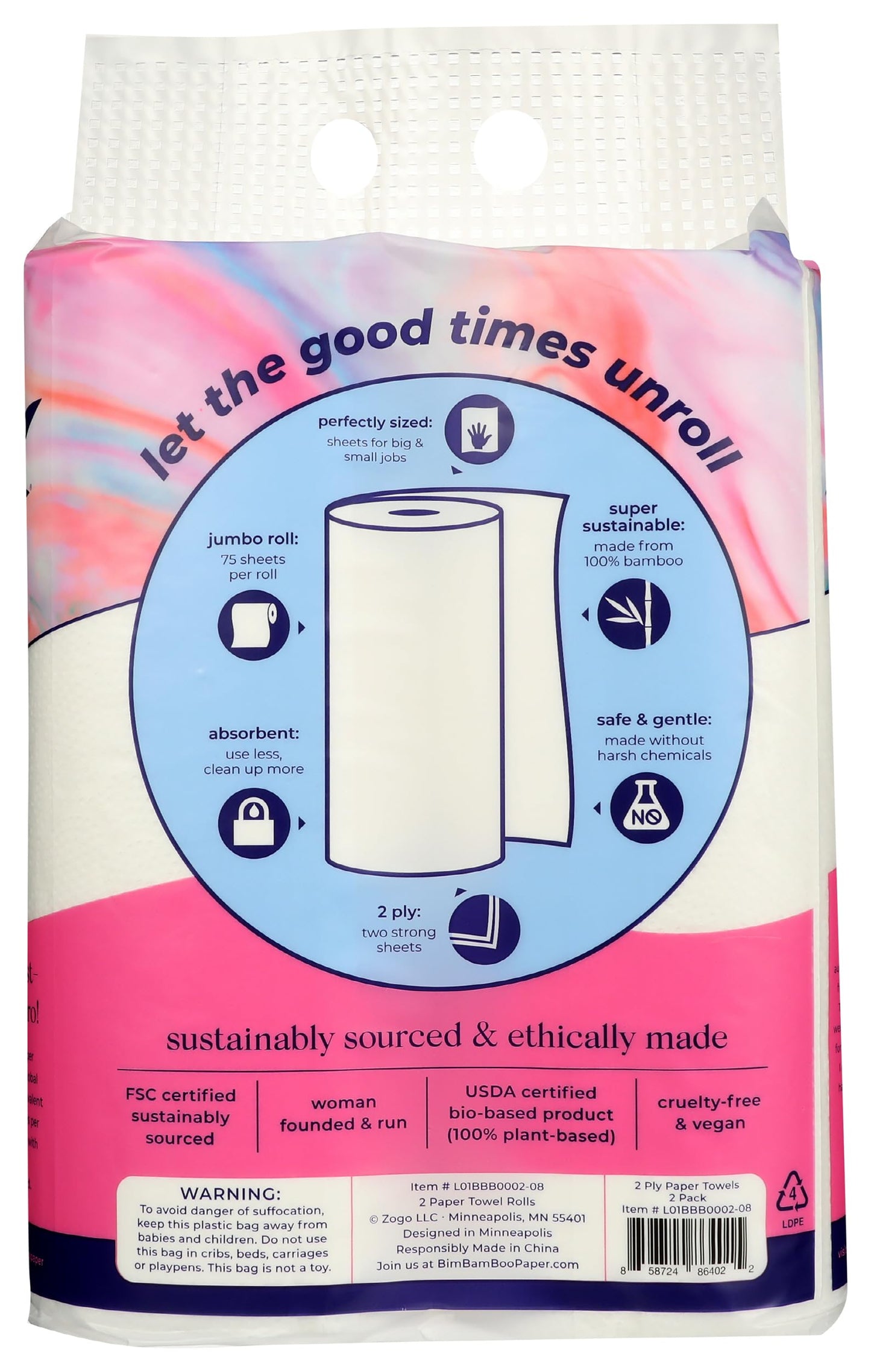 Bim Bam Boo, Paper Towels Bamboo, 2 Count