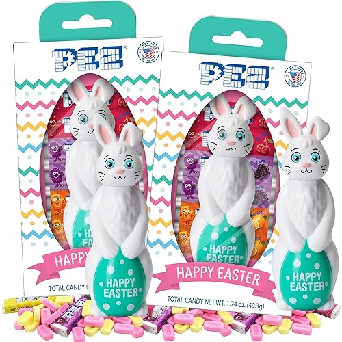Happy Easter Bunny Dispenser with Refill Rolls, Basket Fillers, Collectible Keepsake, (Pack of 2)