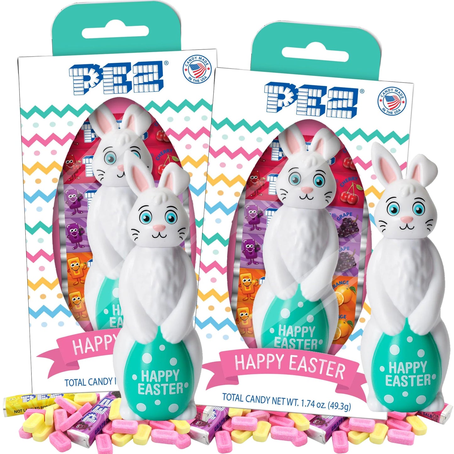 Happy Easter Bunny Dispenser with Refill Rolls, Basket Fillers, Collectible Keepsake, (Pack of 2)