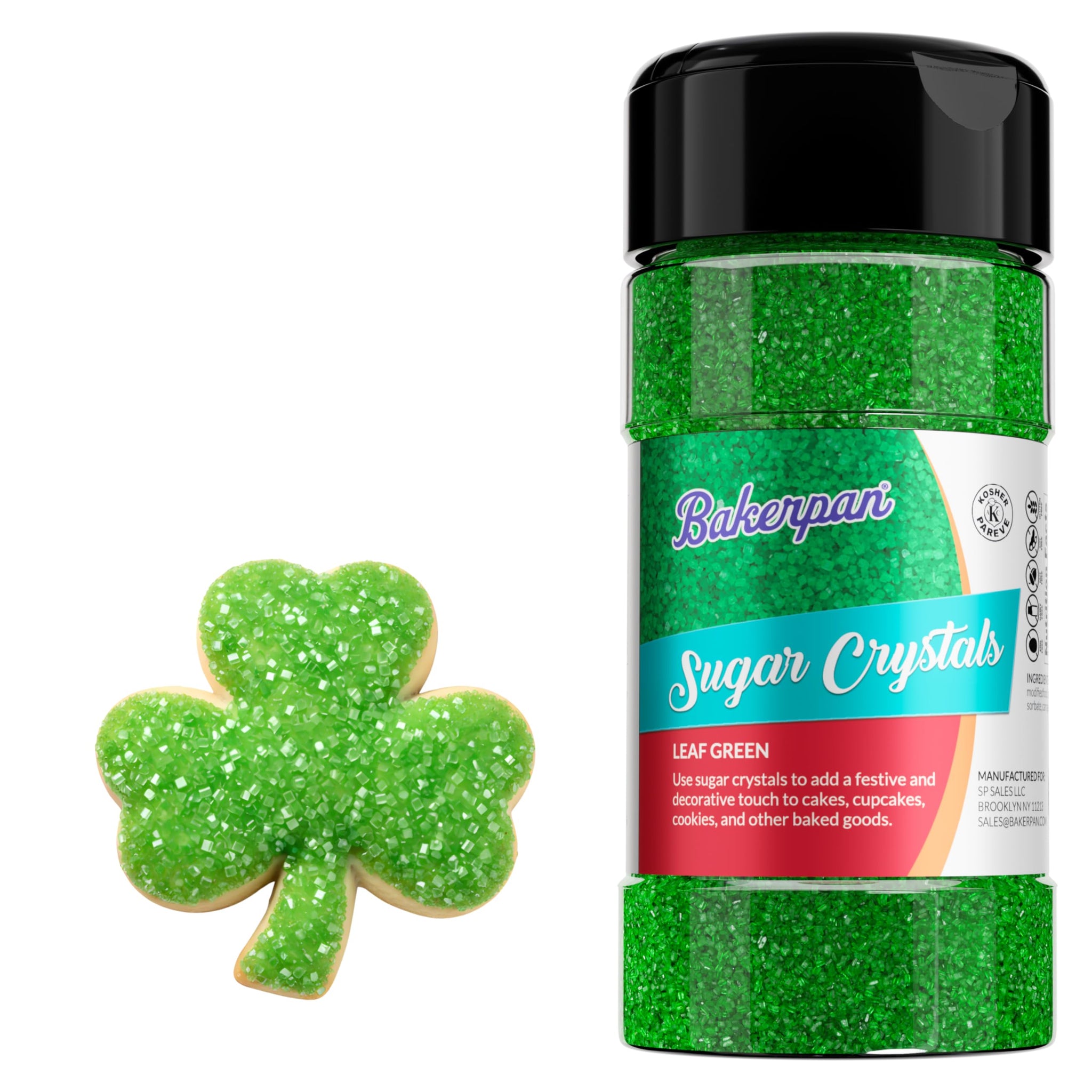 Bakerpan Sugar Sprinkles for Baking - 7 Ounce leaf Green Decorating Sugar Crystals for Cookies, Cake Pops, Ice Cream (Made in USA)