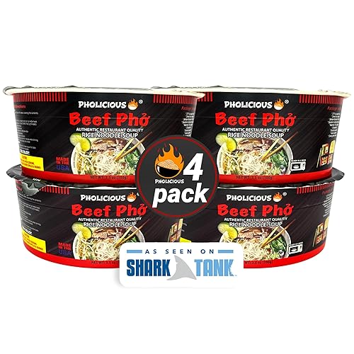 PhoLicious Instant Beef Pho, Authentic Vietnamese Rice Noodle Soup Kit with Spices & Broth Mix, Ramen Noodles Alternative, Quick Microwave Meal - Pho
