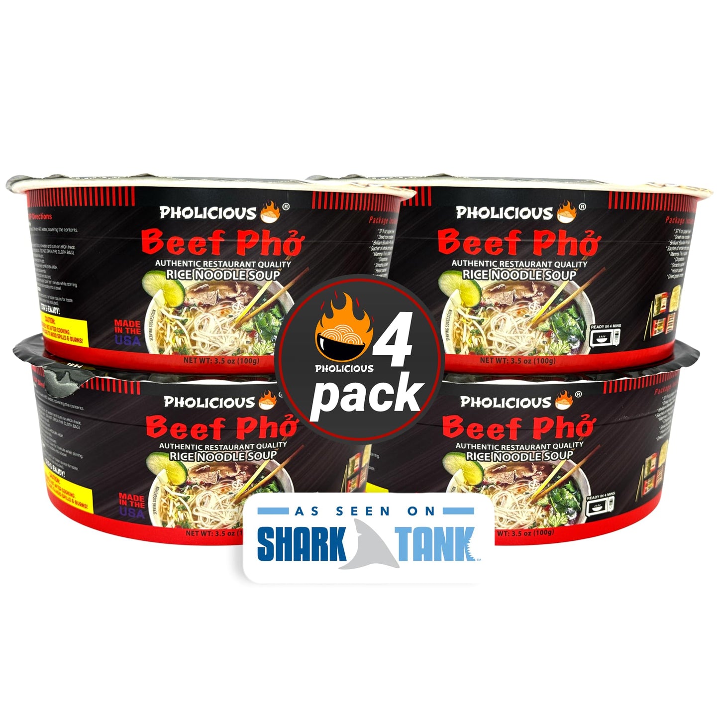 PhoLicious Instant Beef Pho, Authentic Vietnamese Rice Noodle Soup Kit with Spices & Broth Mix, Ramen Noodles Alternative, Quick Microwave Meal - Pho