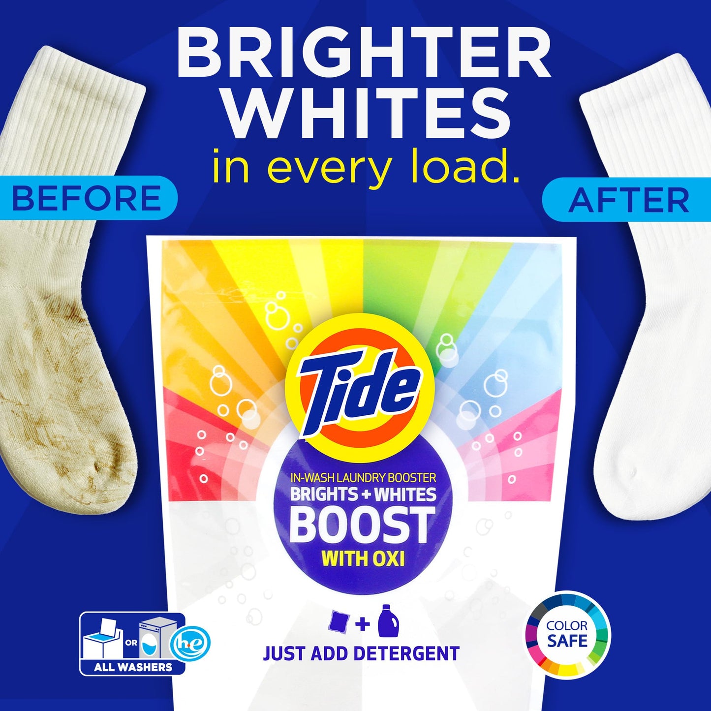 Tide Brights & Whites Odor Rescue, In Wash Odor Eliminator with Oxi, Scent Booster, Removes Odors in a Single Wash, 27 Count (Pack of 1)