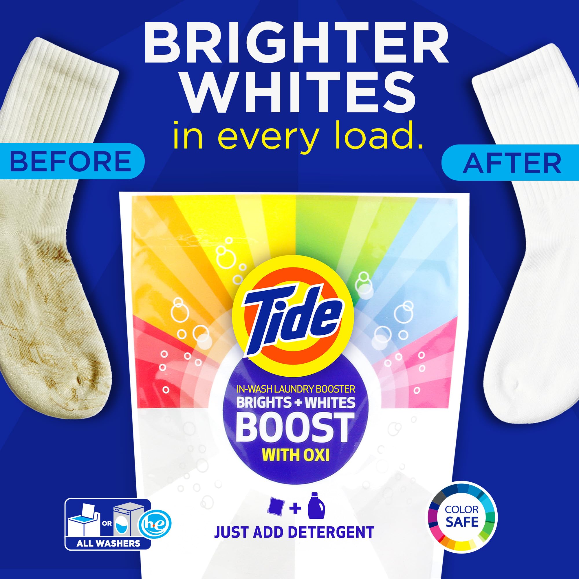 Tide Brights & Whites Odor Rescue, In Wash Odor Eliminator with Oxi, Scent Booster, Removes Odors in a Single Wash, 27 Count (Pack of 1)