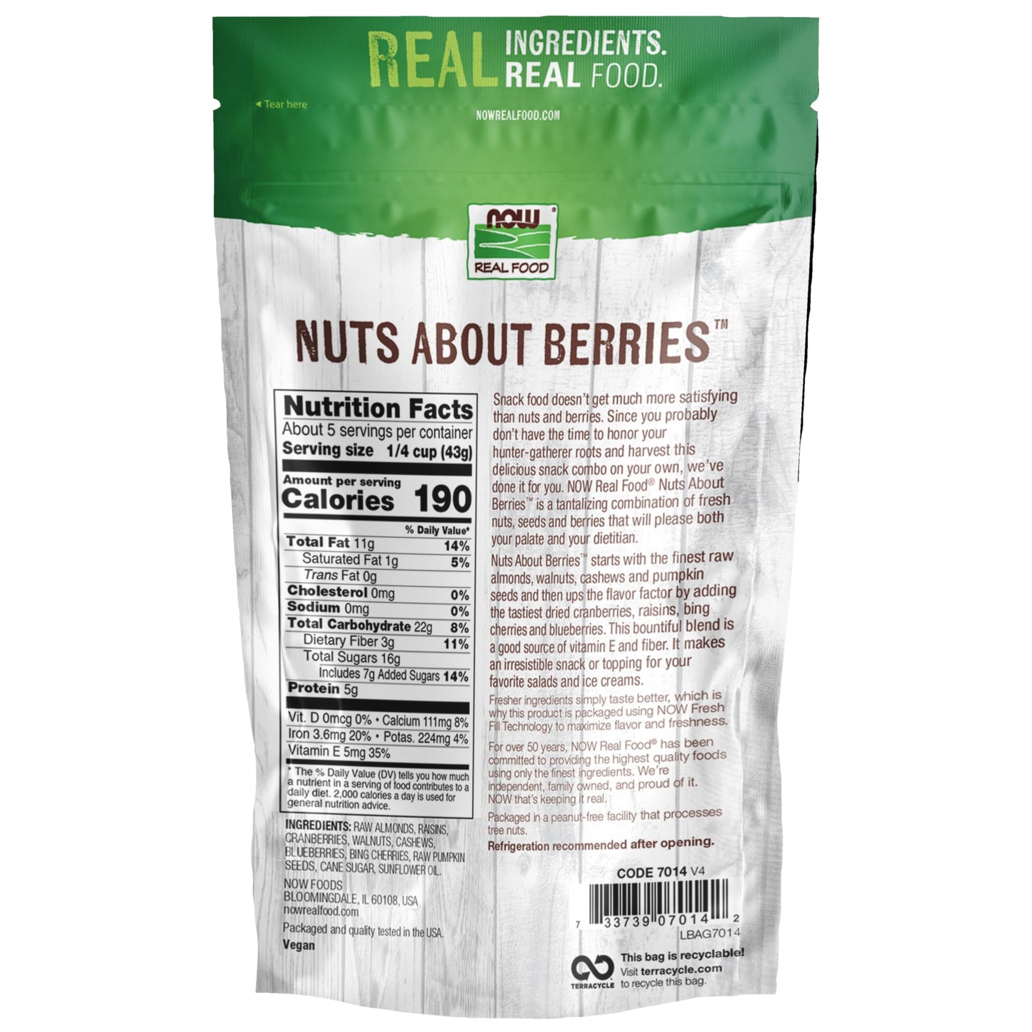 NOW Foods, Nuts About Berries™, Delicious Blend of Raw Almonds, Raisins, Cranberries, Walnuts, Cashews, Blueberries, Cherries and Pumpkin Seeds
