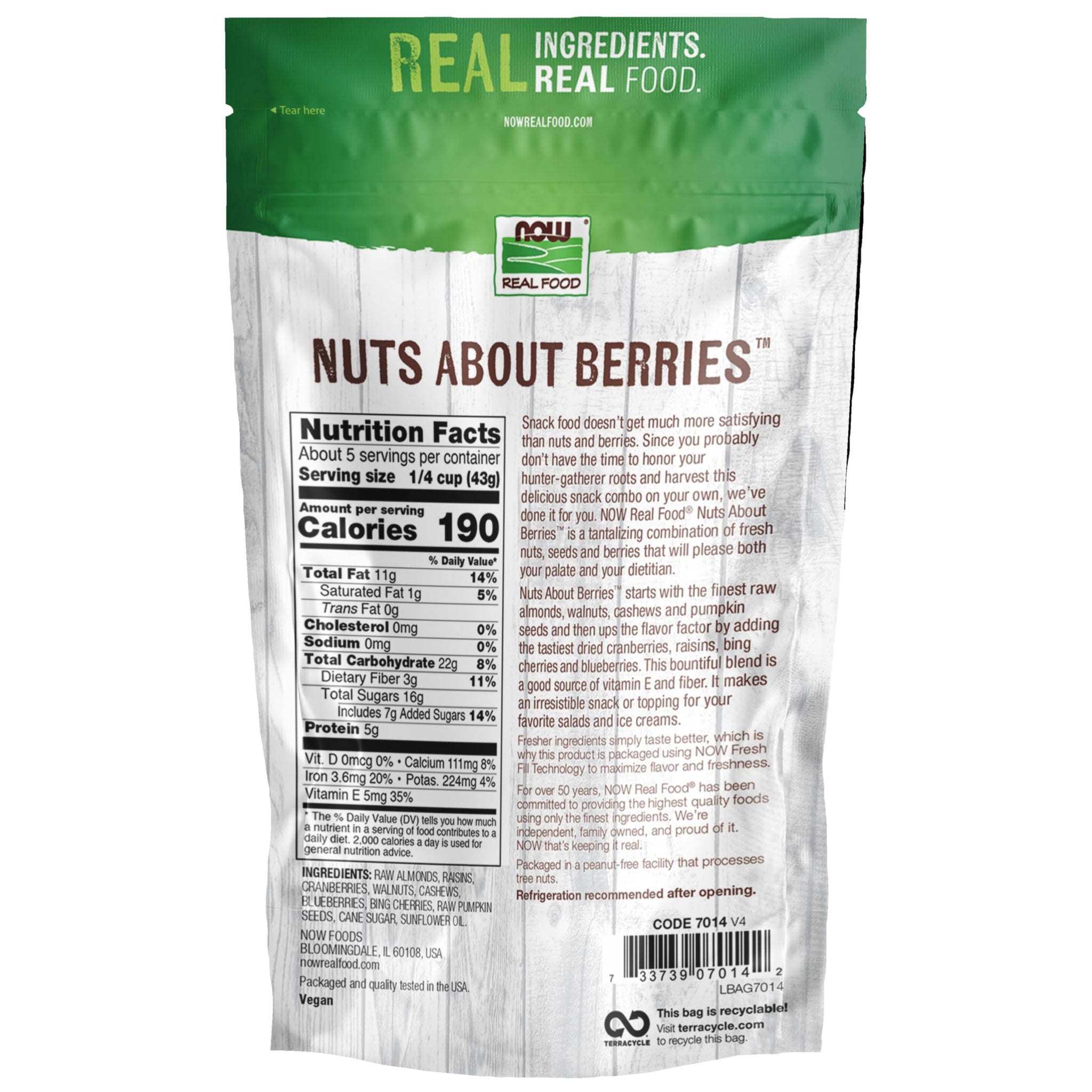 NOW Foods, Nuts About Berries™, Delicious Blend of Raw Almonds, Raisins, Cranberries, Walnuts, Cashews, Blueberries, Cherries and Pumpkin Seeds