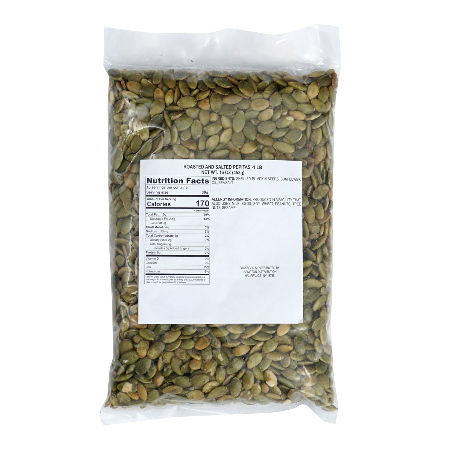 Pumpkin Seeds Roasted and Salted, 1 Pound Bag, Pepitas No Shell, 16 Ounce Bulk Bag