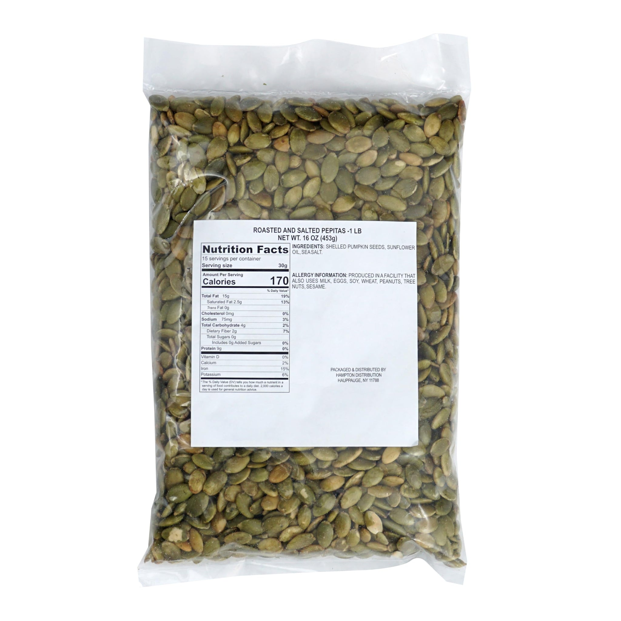 Pumpkin Seeds Roasted and Salted, 1 Pound Bag, Pepitas No Shell, 16 Ounce Bulk Bag