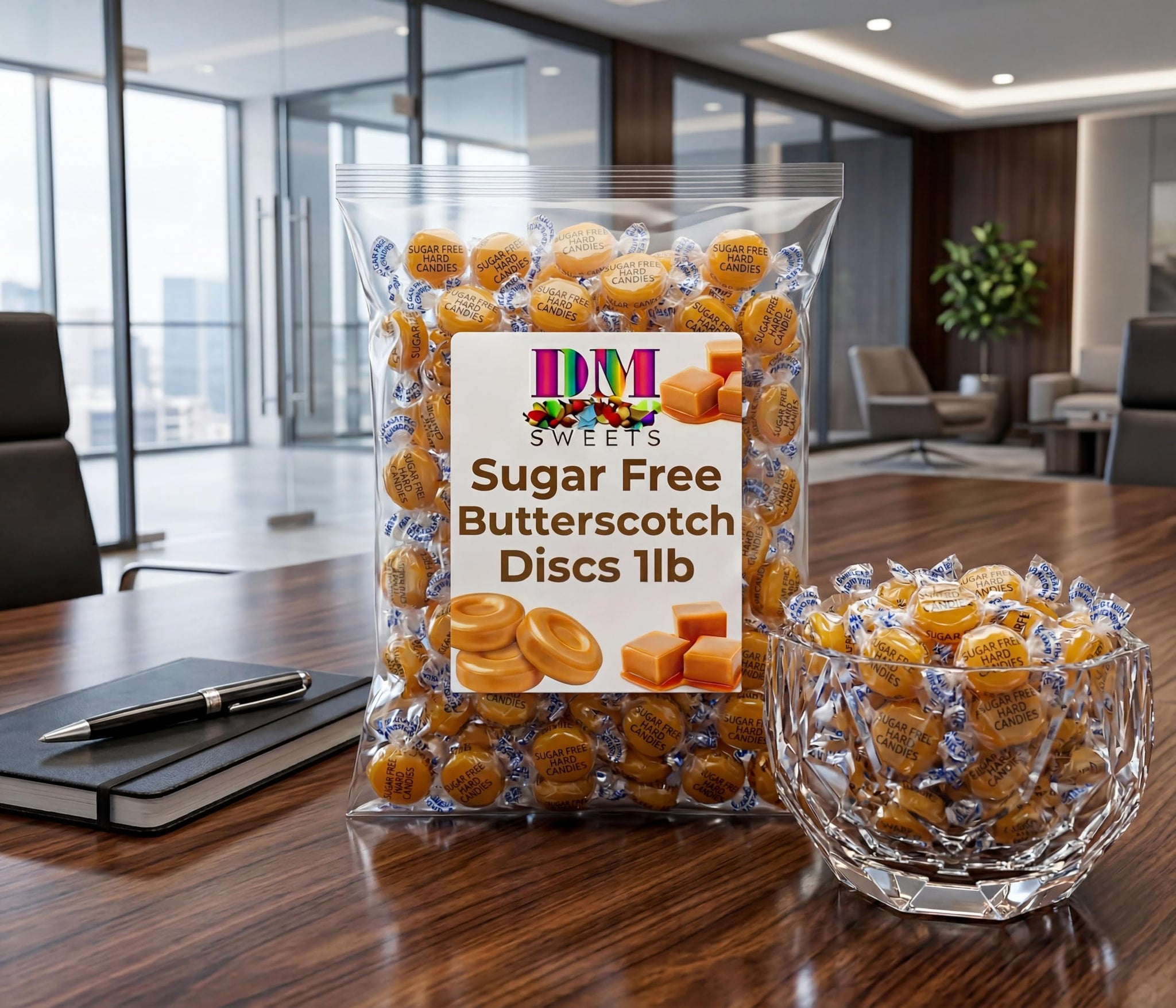 Sugar Free Butterscotch Hard Candy - 1 lb Bulk Bag - Individually Wrapped Golden Butterscotch Discs