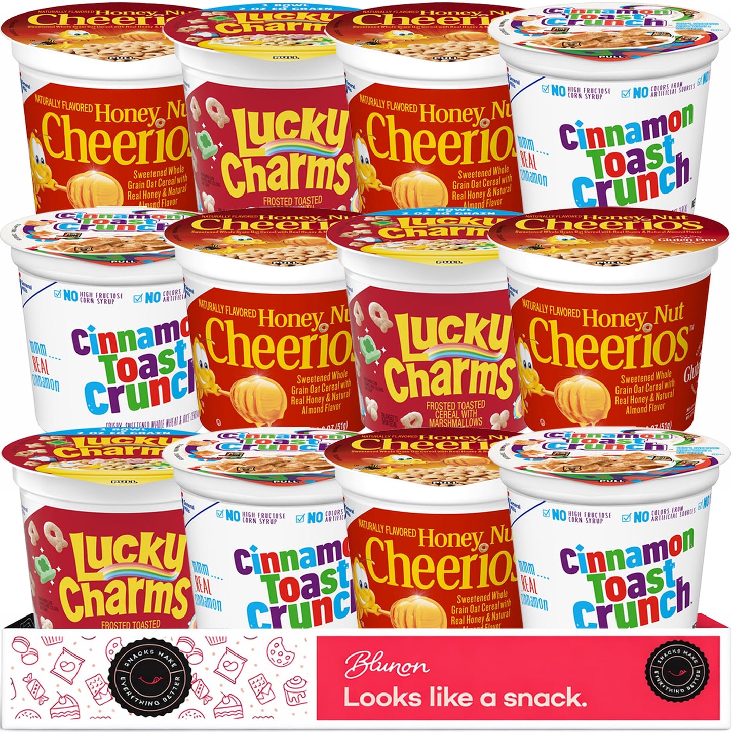 Cereal Cups Variety Pack - Single Serve Breakfast Cereal Assortment - Honey Nut Cheerios, Lucky Charms, Cinnamon Toast Crunch - Care Package Gift Box