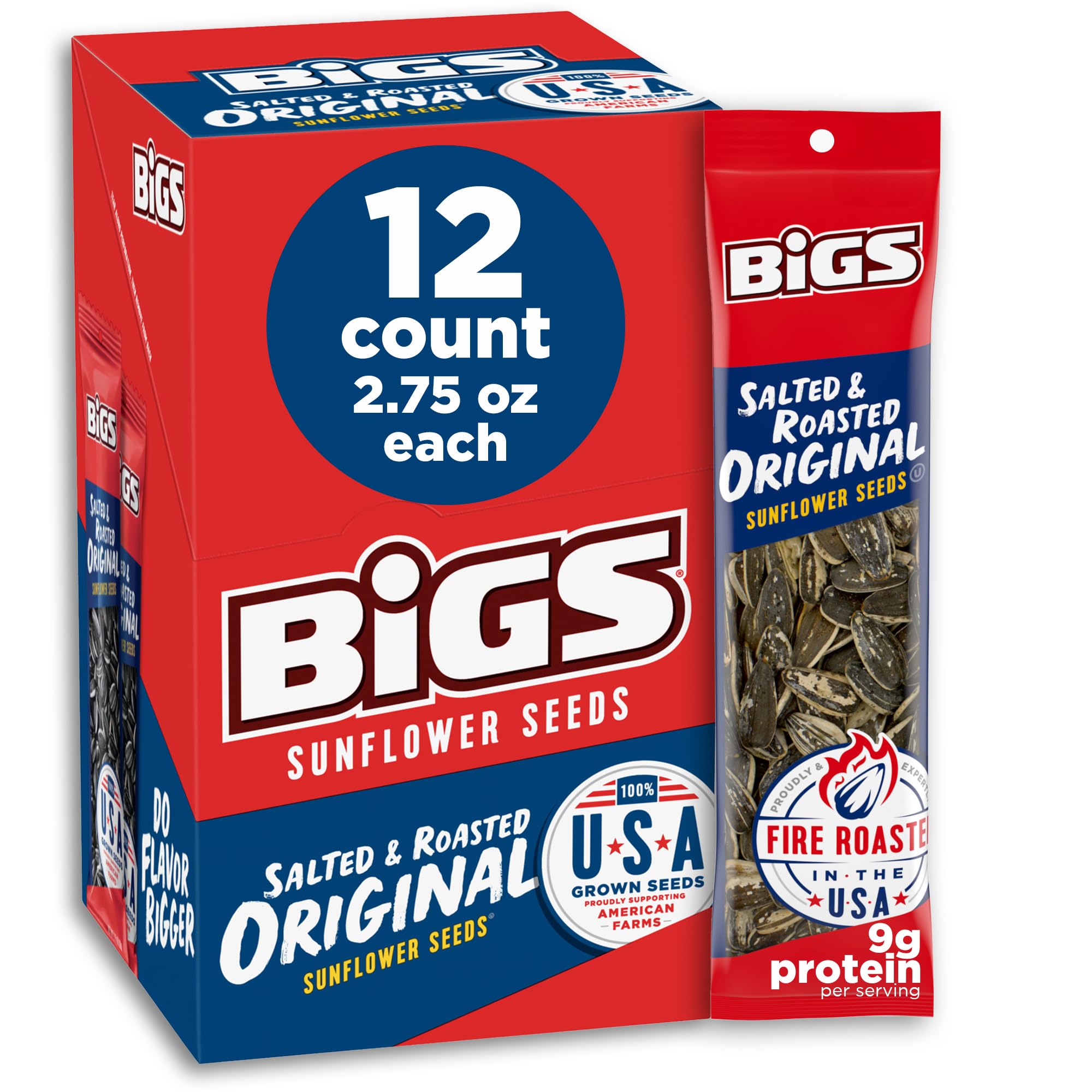 BIGS Sunflower Seeds, Salted & Roasted Original Flavor, 2.75 oz. (Pack of 12)