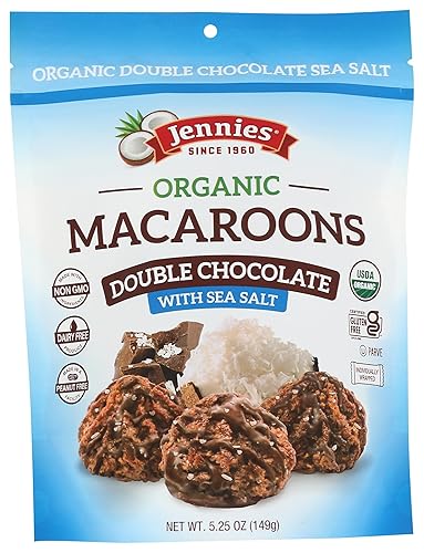Jennies Organic Double Chocolate Macaroons with Sea Salt, 5.25oz | Dairy Free | Gluten Free | Peanut Free | Individually Wrapped