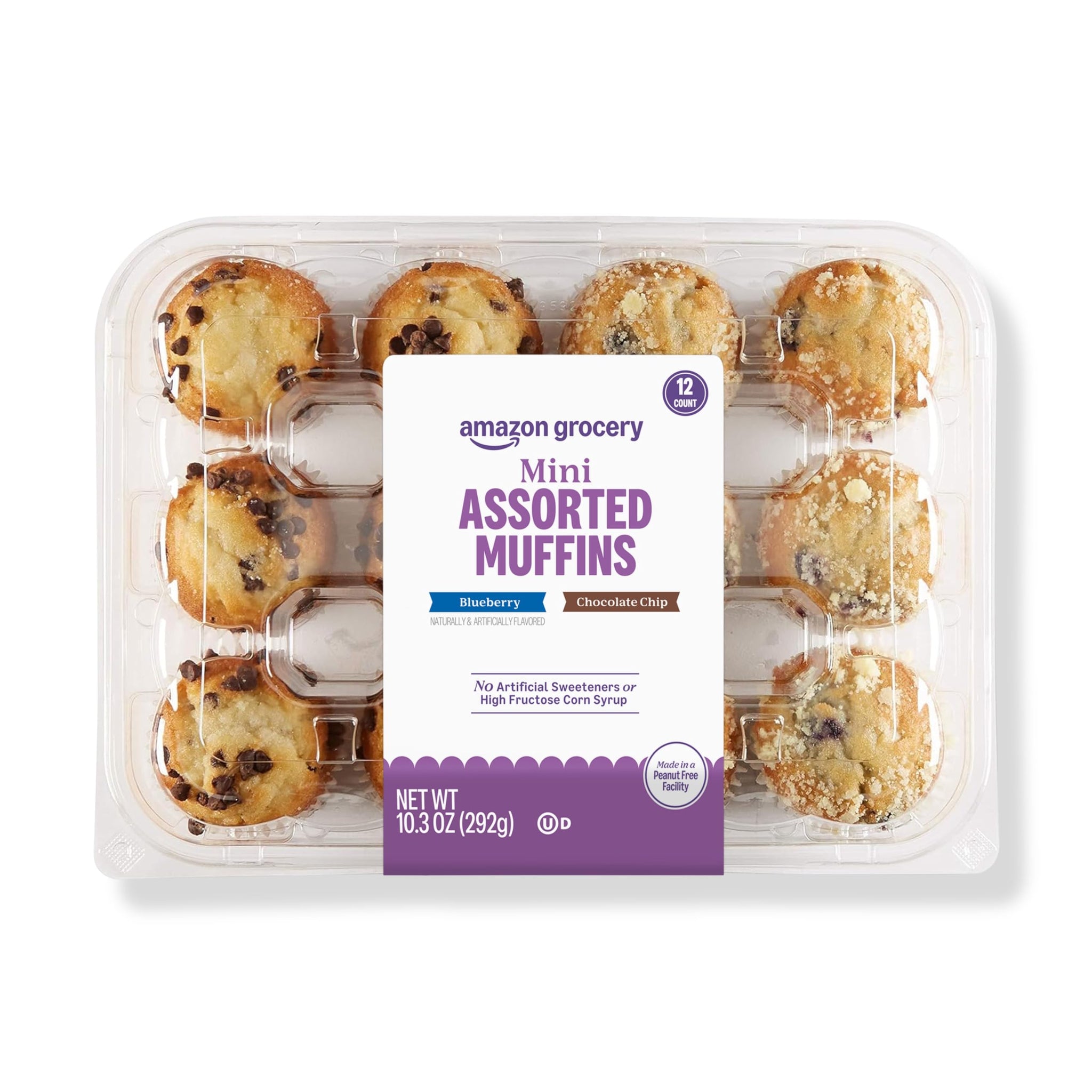 Amazon Grocery, Mini Assorted Blueberry & Chocolate Chip Muffins, 10.3 Oz, 12 Ct, Frozen