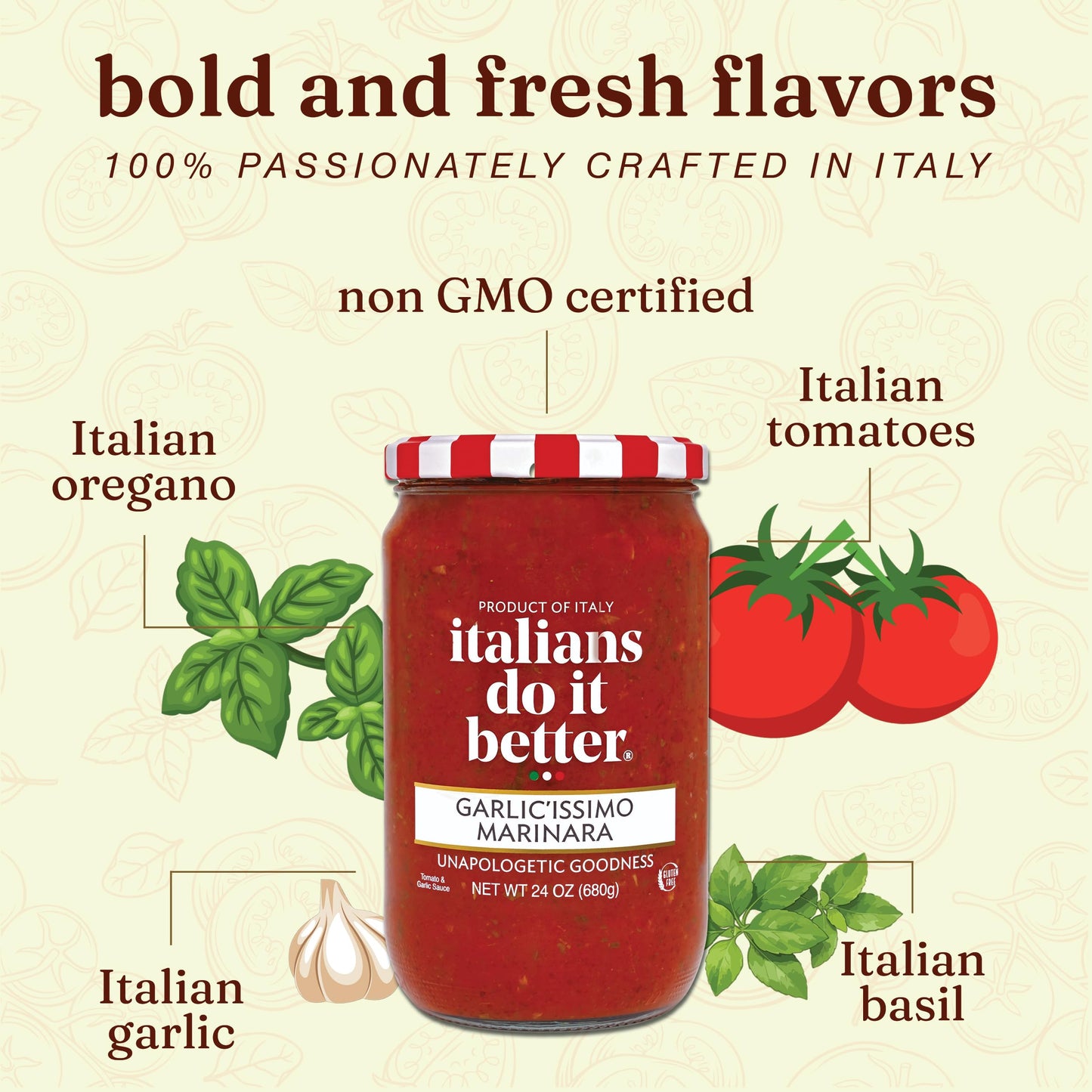 Italians Do It Better Garlic'issimo Garlic Marinara Pasta Sauce - Authentic Italian Tomatoes with Basil, Garlic, Oregano & White Pepper - No Sugar