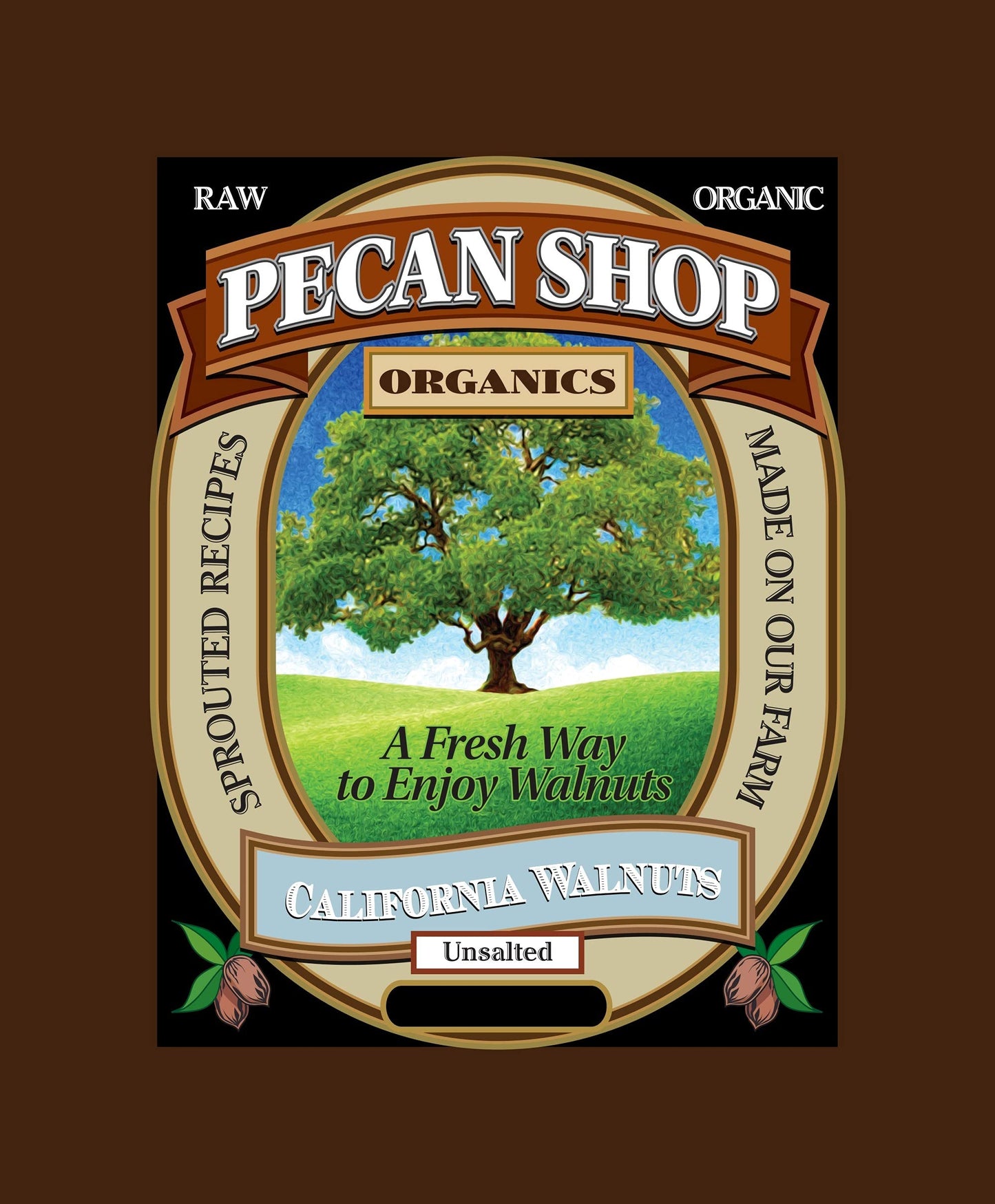 Pecan Shop Sprouted Organic Raw California Walnuts, High halves Count, Unsalted, 12 Ounce