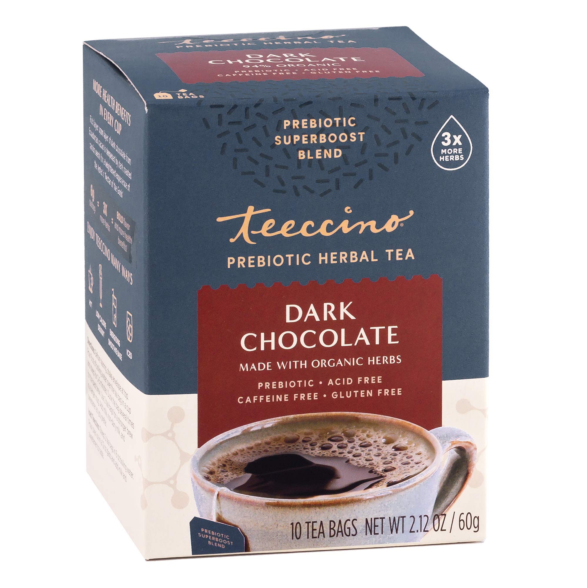 Teeccino Dark Chocolate - Prebiotic SuperBoost™ Herbal Tea - Support Your Probiotics with Prebiotics For Good Gut Health and Regularity, Digestive