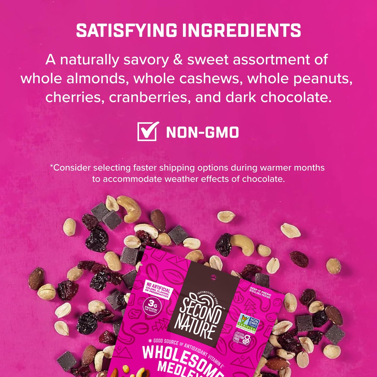 Second Nature Wholesome Medley Trail Mix - 12 Count, 2.25 oz Individual Snack Packs, Certified Gluten-Free - Dark Chocolate, Dried Fruit and Nut Trail