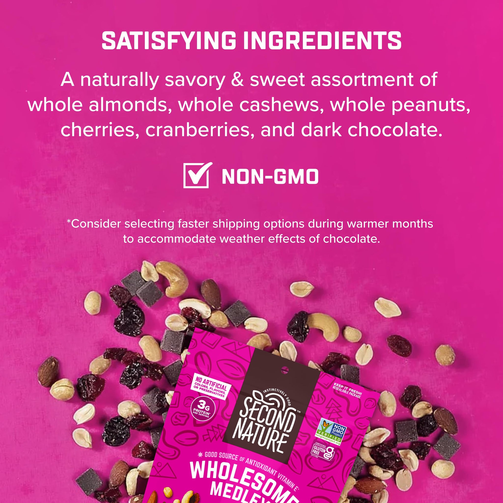 Second Nature Wholesome Medley Trail Mix - 12 Count, 2.25 oz Individual Snack Packs, Certified Gluten-Free - Dark Chocolate, Dried Fruit and Nut Trail