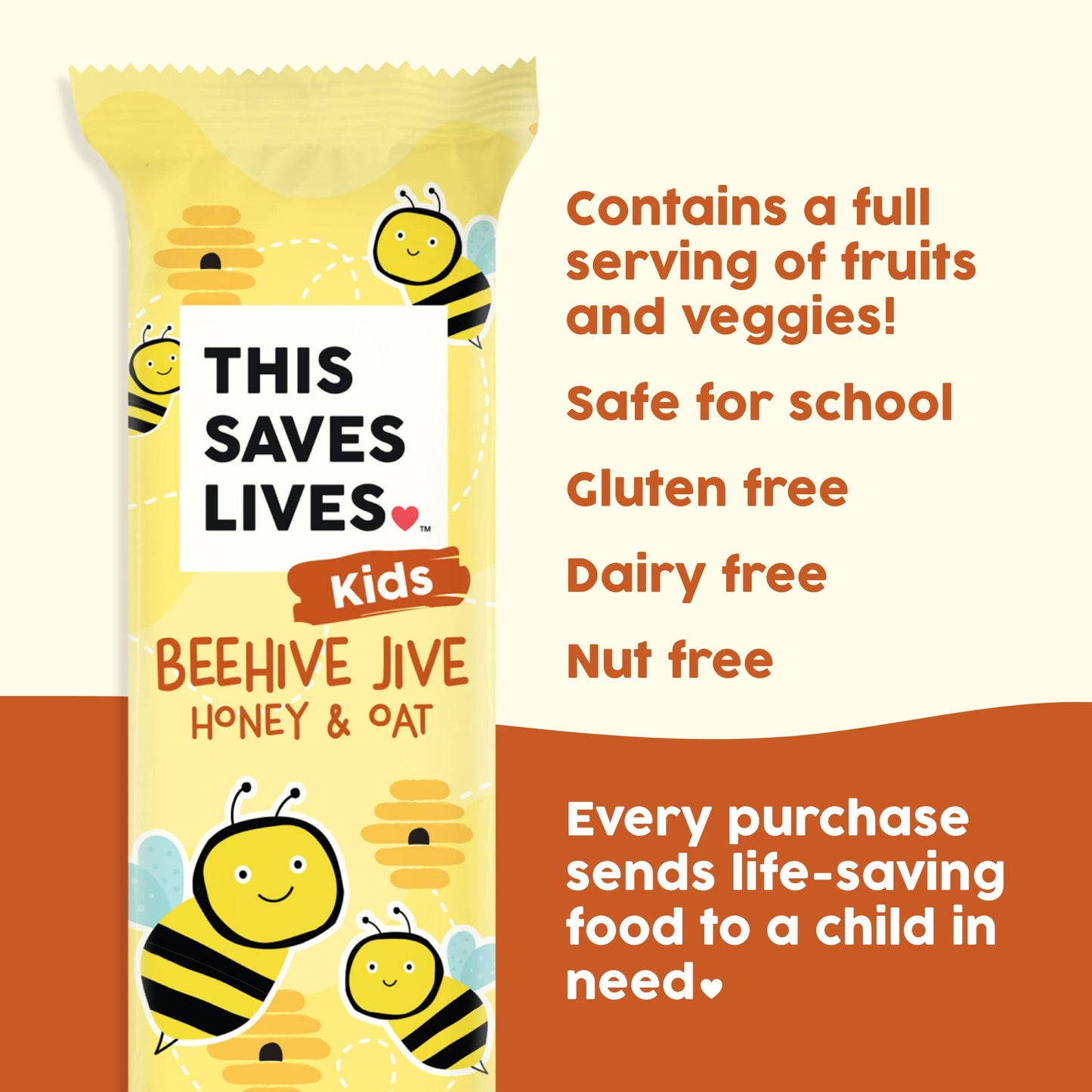 This Saves Lives Kids' Nut-Free Snack Bars, Helping to End Child Hunger, Individually Wrapped Kids Healthy Snack Bars - Gluten-Free, Non-GMO - Beehive