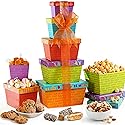 Broadway Basketeers Gourmet Food Gift Basket Tower for Birthdays - Curated Snack Box, Sweet and Savory Treats for Parties, Best Wishes, Birthday