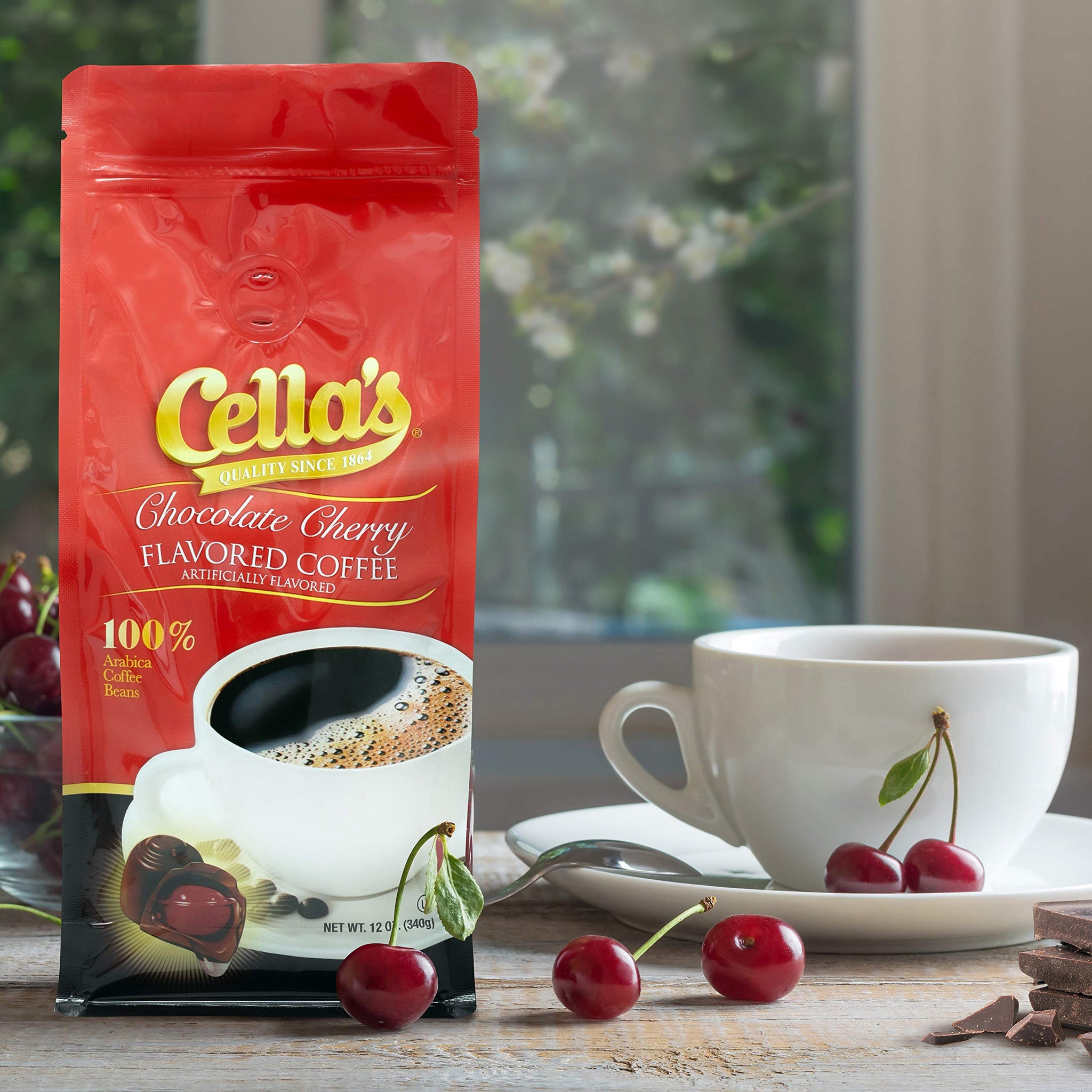 Cella's Coffee Flavored Ground Coffee - Premium Arabica, Chocolate Cherry, (12 Ounce)