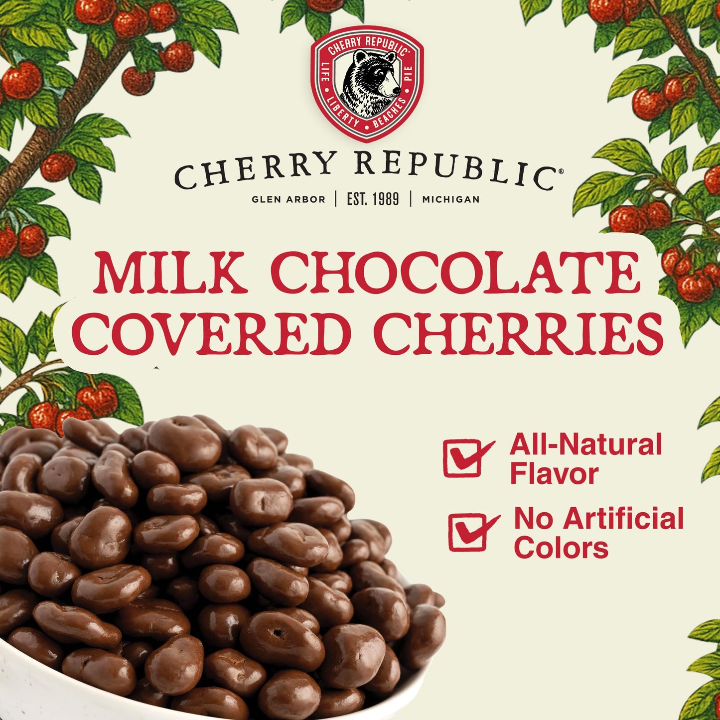 Cherry Republic Milk Chocolate Covered Cherries, 7 oz Bag - Tart Michigan Montmorency Dried Cherries in Creamy Chocolate, Sweet-Tangy Balance, Premium