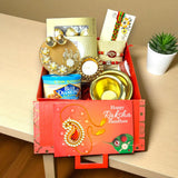 LoveNspire Raksha Bandhan Gift Hamper Set for Brother & Bhabhi - 5 Traditional Rakhi Set with Greeting Card, Chocolates, Scented Candle, Haldi Kumkum