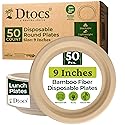 Dtocs Bamboo Disposable Plates 9 Inch Round (50) | Biodegradable Dinnerware Set for BBQ, Dinners & Catering | Microwavable, Freezer Safe | Sturdy