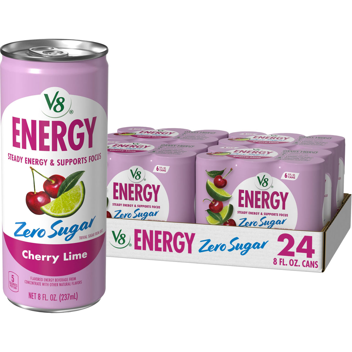 V8 Energy Zero Sugar Cherry Lime Energy Drink 8 fl. oz. Can (24 Pack)