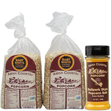 Amish Country Popcorn | Variety Bundles | 4 lb Baby White Popcorn Kernels and 5.5 oz BallPark Style ButterSalt Set | Old Fashioned, Non-GMO and Gluten
